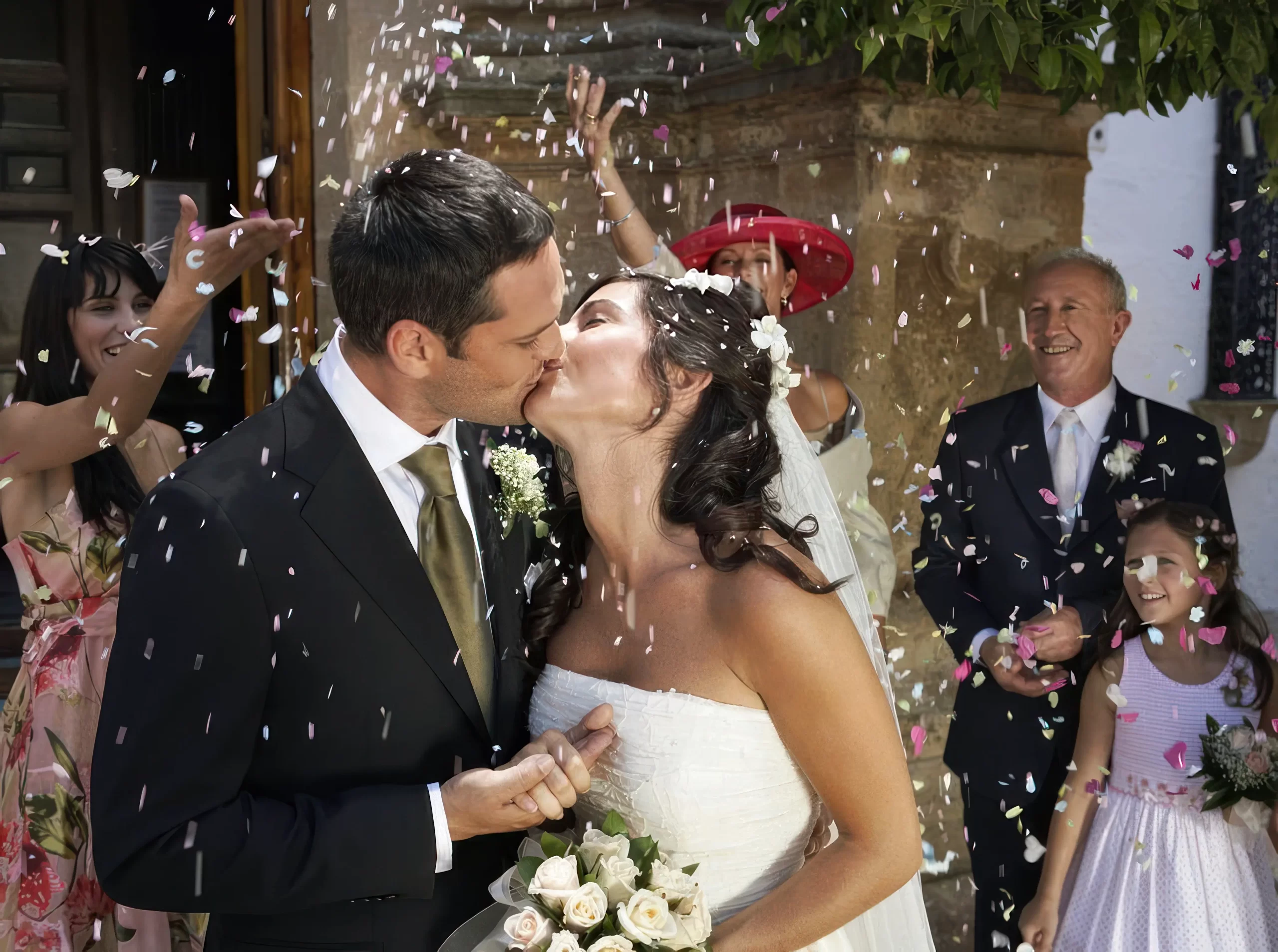 Wedding highlight films couple confetti kiss