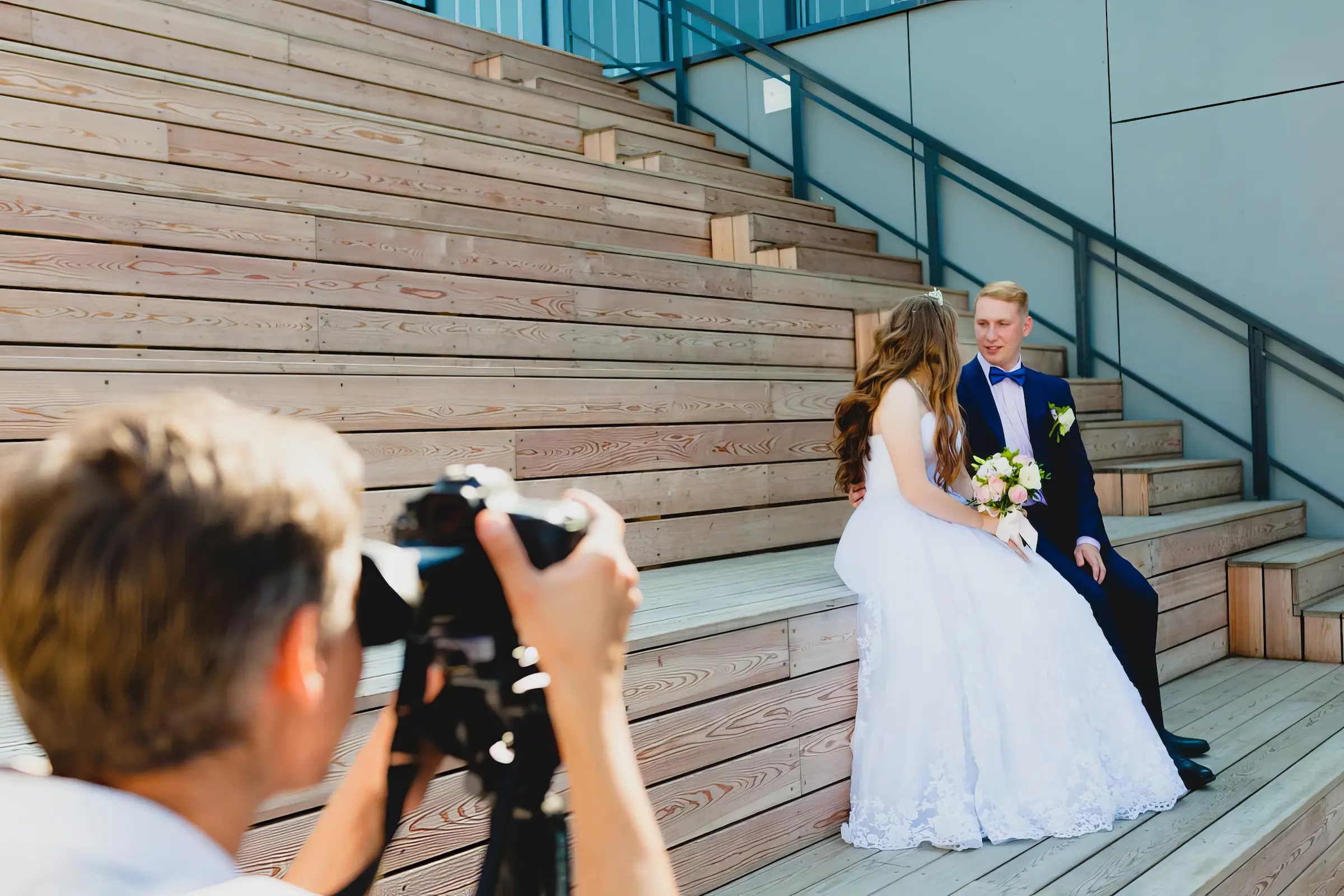 Norfolk Wedding Videographer - Bride Groom Steps Sat Shot
