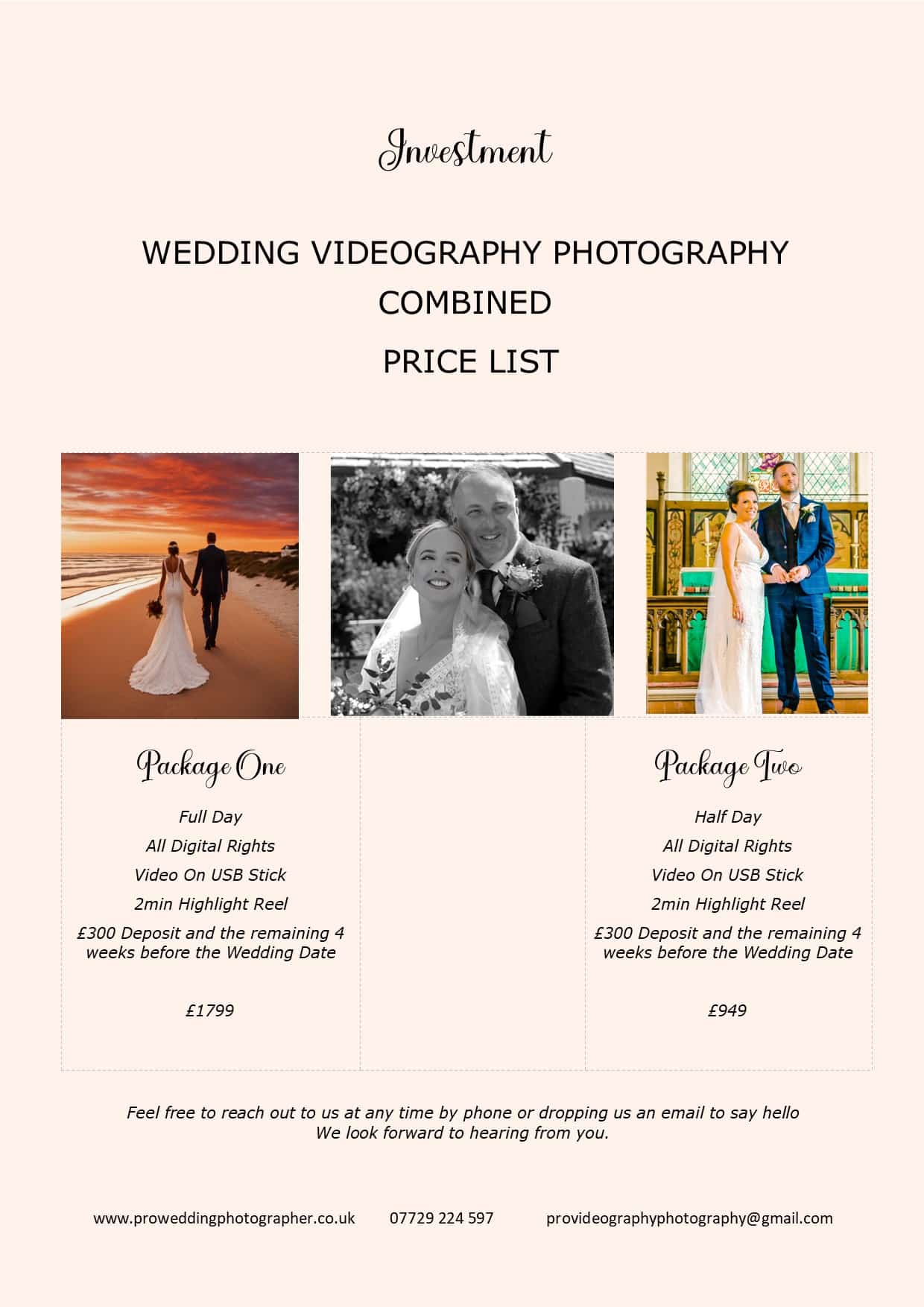 Wedding Video Photography Combined pricing