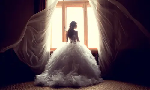 Wedding Dress By Window